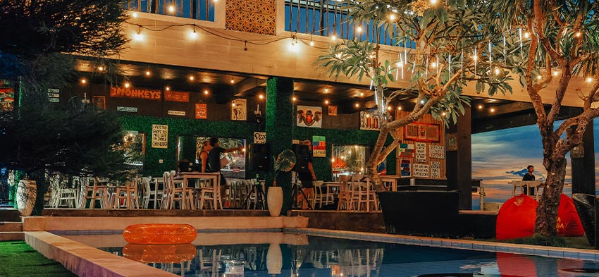 Poolside bar lights at 3 Monkeys Beach Club