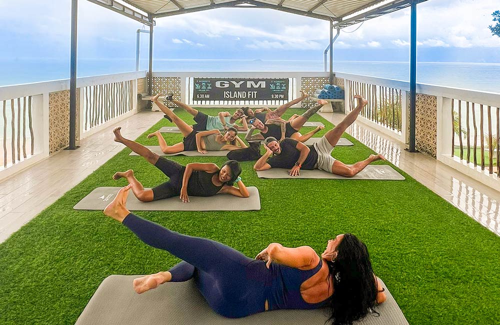 Rooftop pilates at 3 Monkeys Lembongan