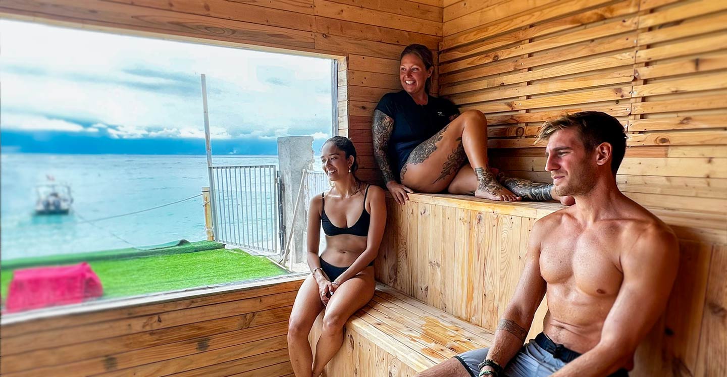 Ocean-view sauna at 3 Monkeys Beach Club