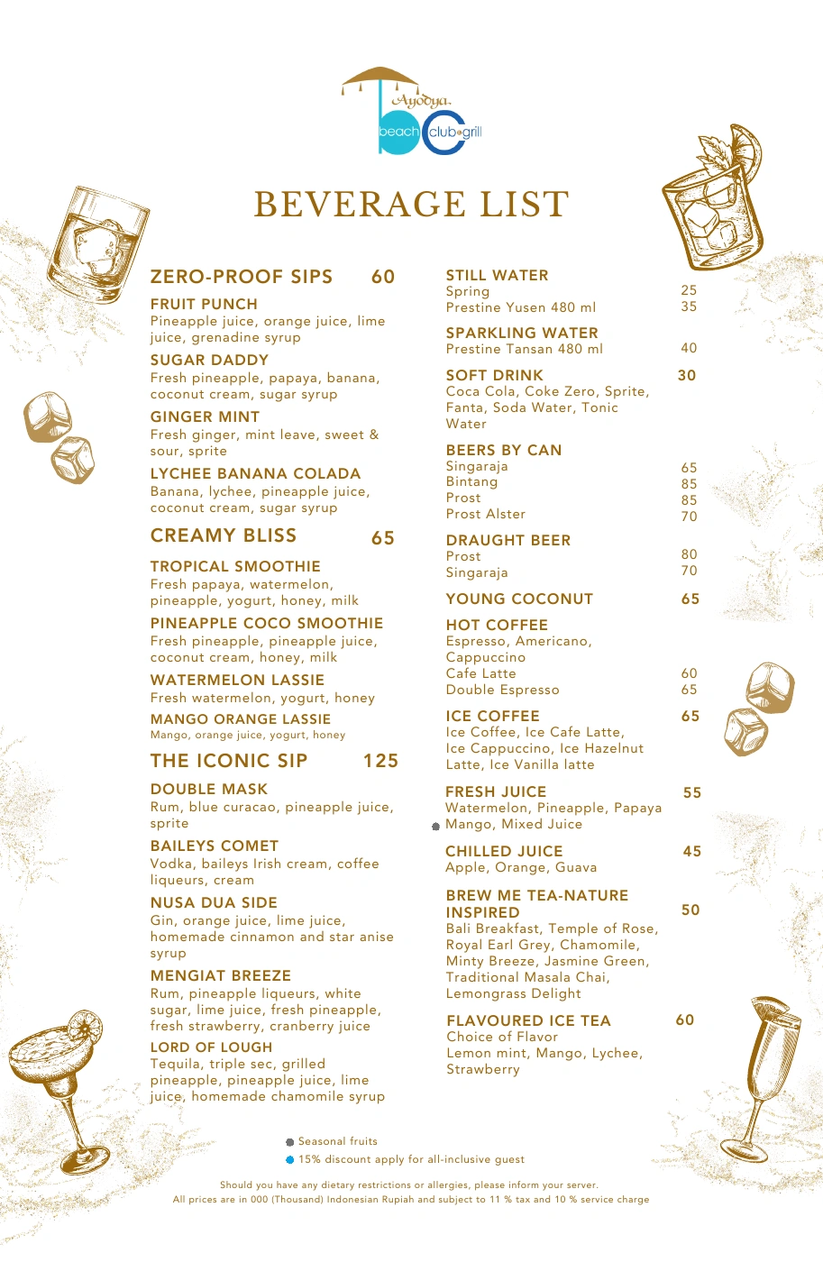 15% Drinks Discount for All-Inclusive Guests