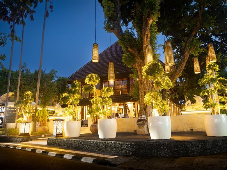 Night arrival mood at Beach Club Restaurant Sanur