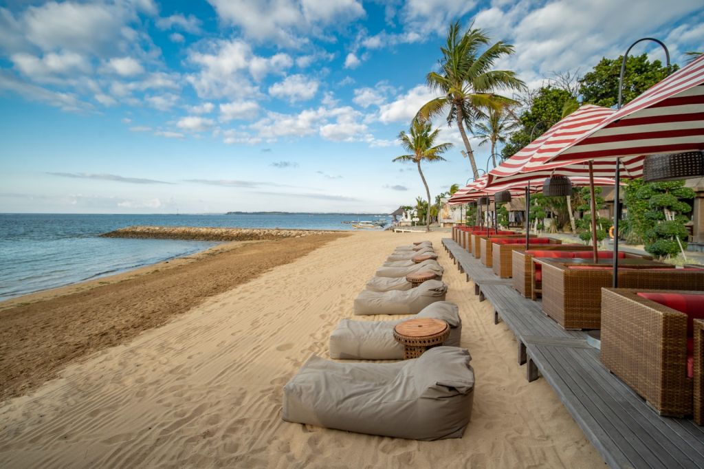 Beachfront day view at Beach Club Restaurant Sanur
