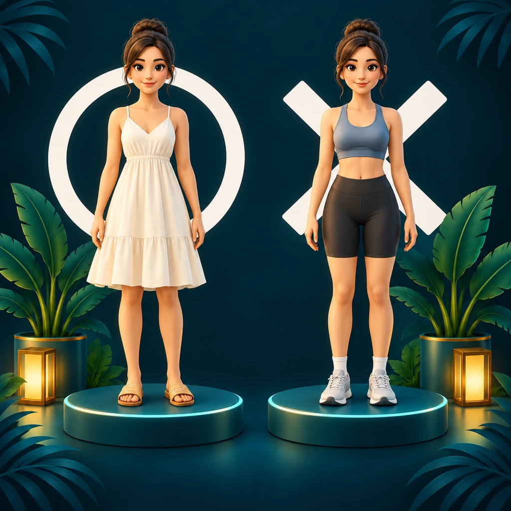 Polished resort casual: women, white circle outfit on the left and white cross outfit on the right
