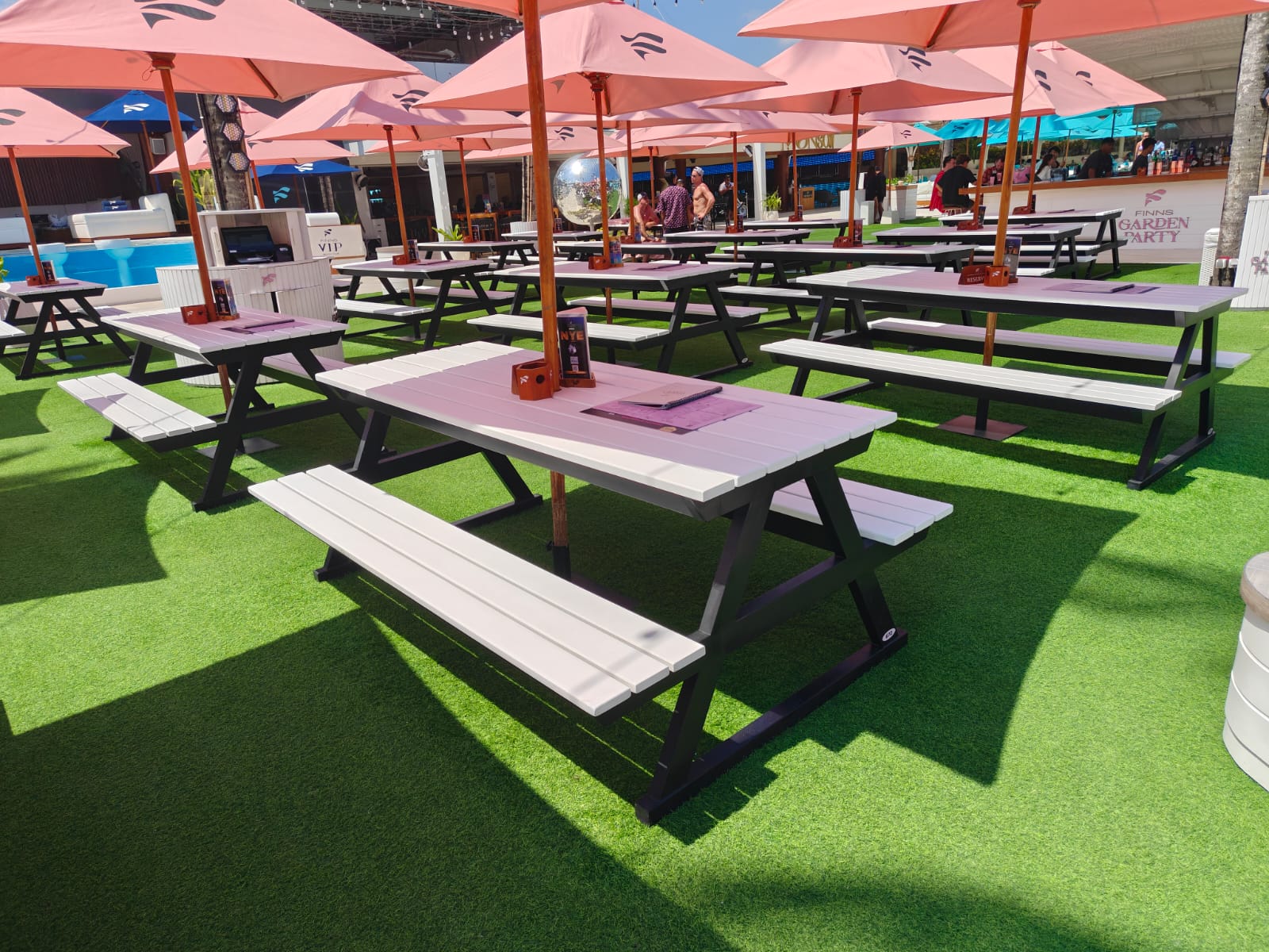 Outdoor tables in the garden area