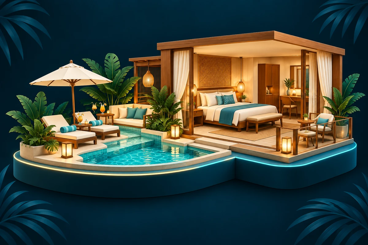 Kamar nyaman dan beach club