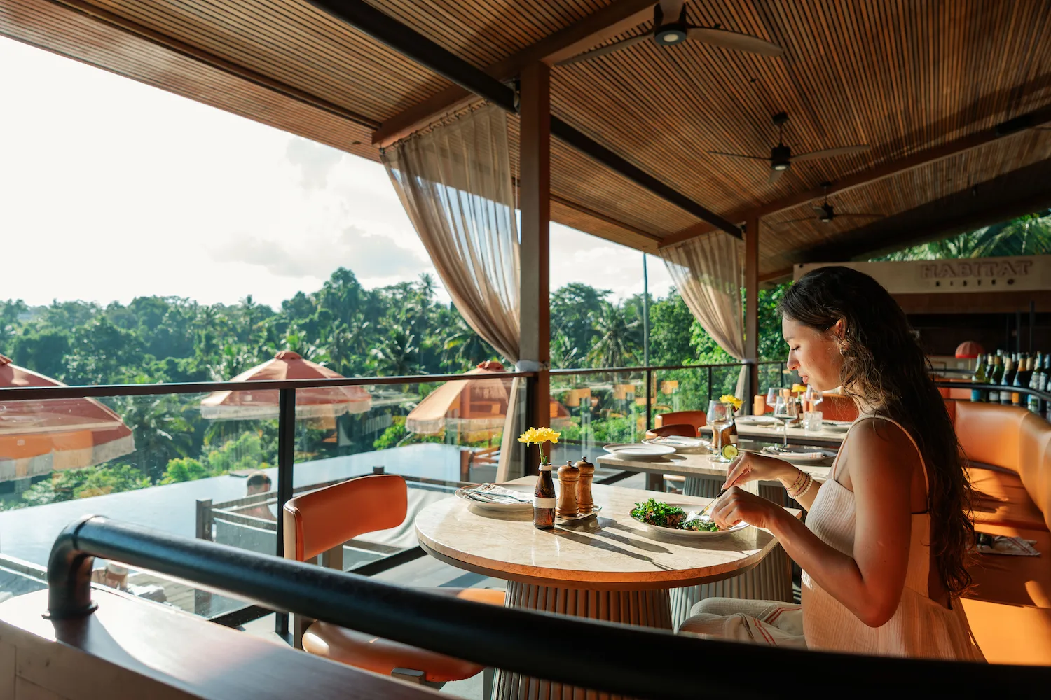 Table overlooking the pool