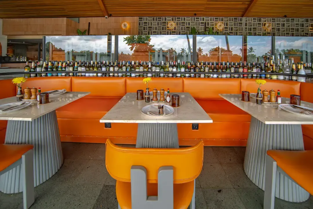 Orange banquette seating