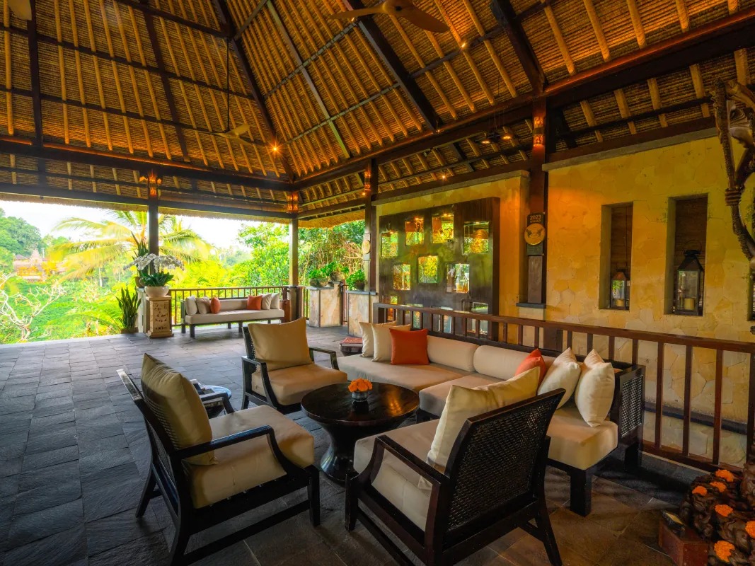 Open lobby facing greenery