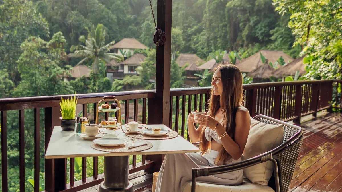 Daytime forest-view dining