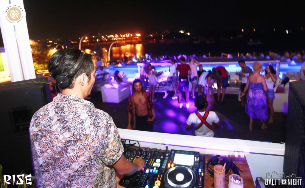 The pool at night from the DJ booth