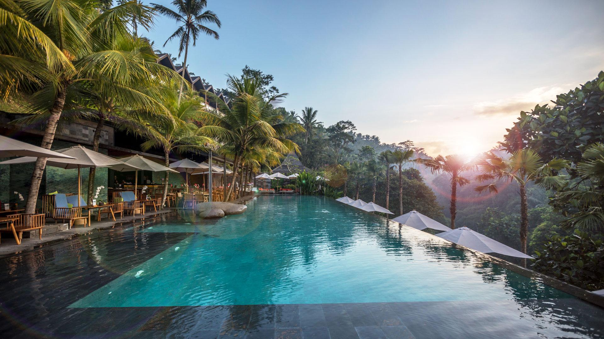 Sudut poolside yang foto-friendly di Jungle Fish Pool Bar