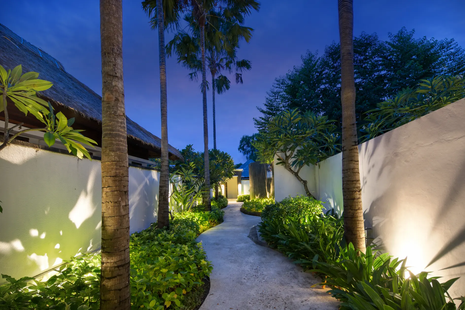 Illuminated tropical walkway at Lembongan Beach Club & Resort
