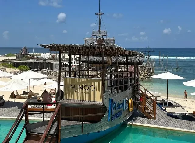 Boat-shaped structure by the sea