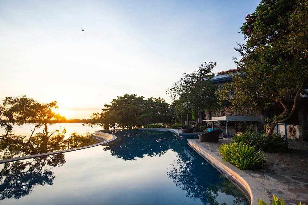 Sunset reflected in the pool