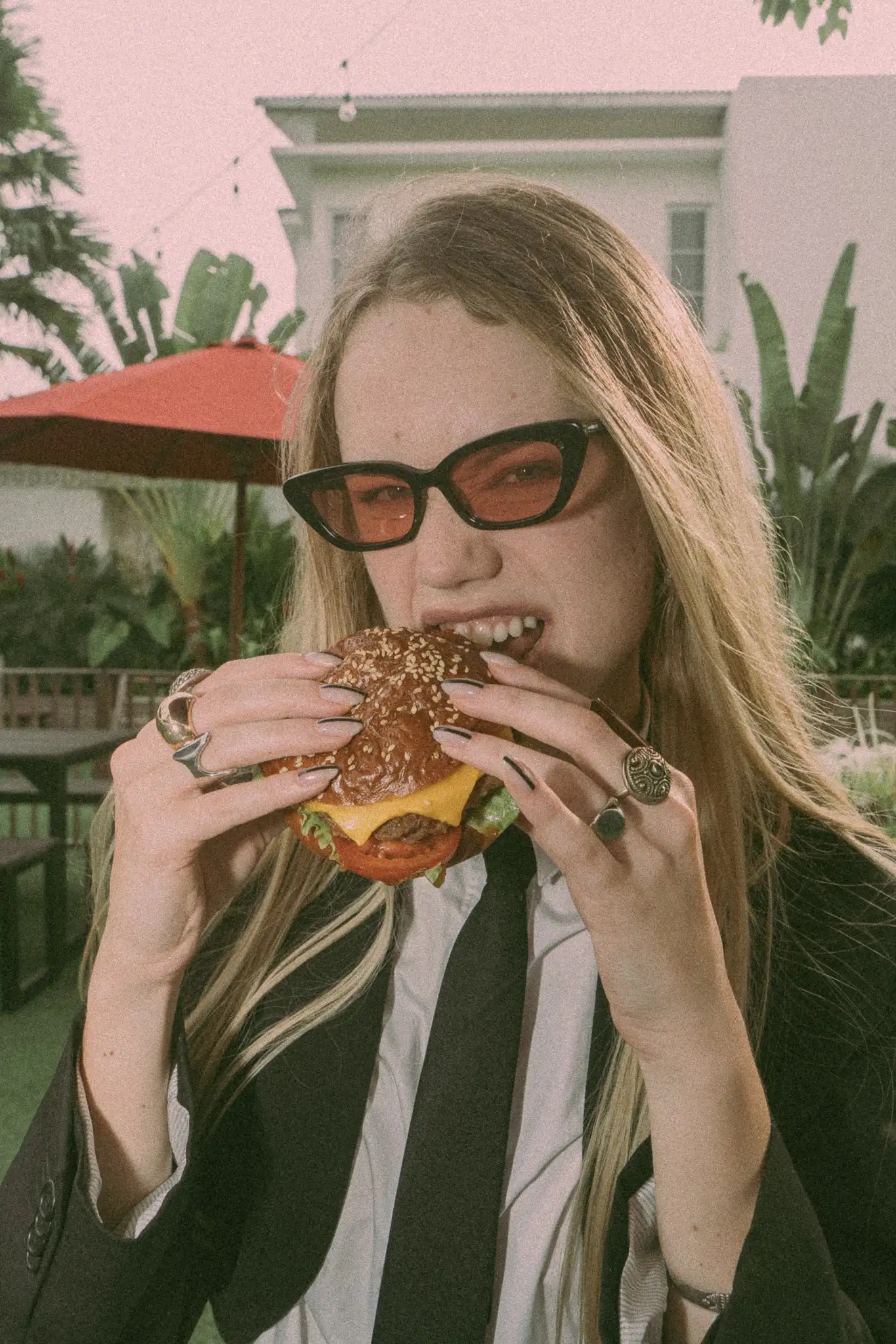 Enjoying a burger