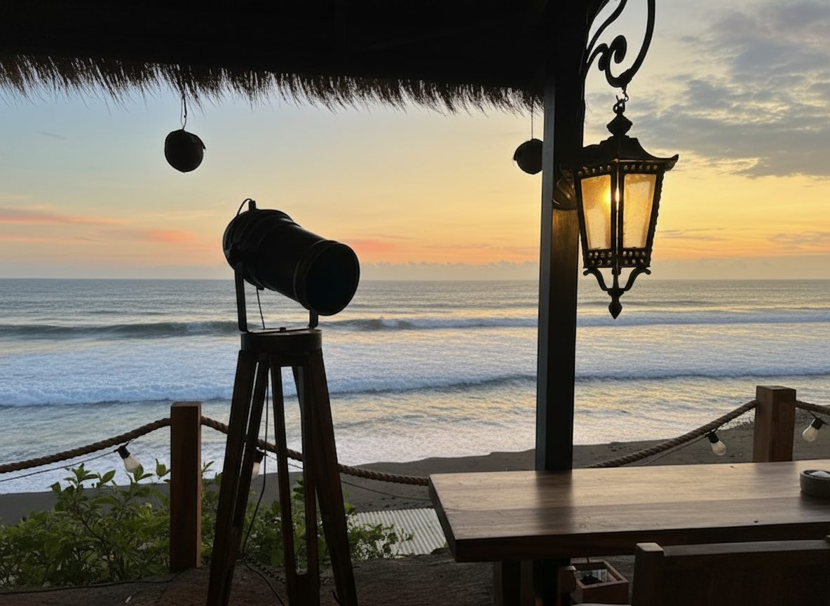Balian Beachの夕日と望遠鏡のフォトスポット