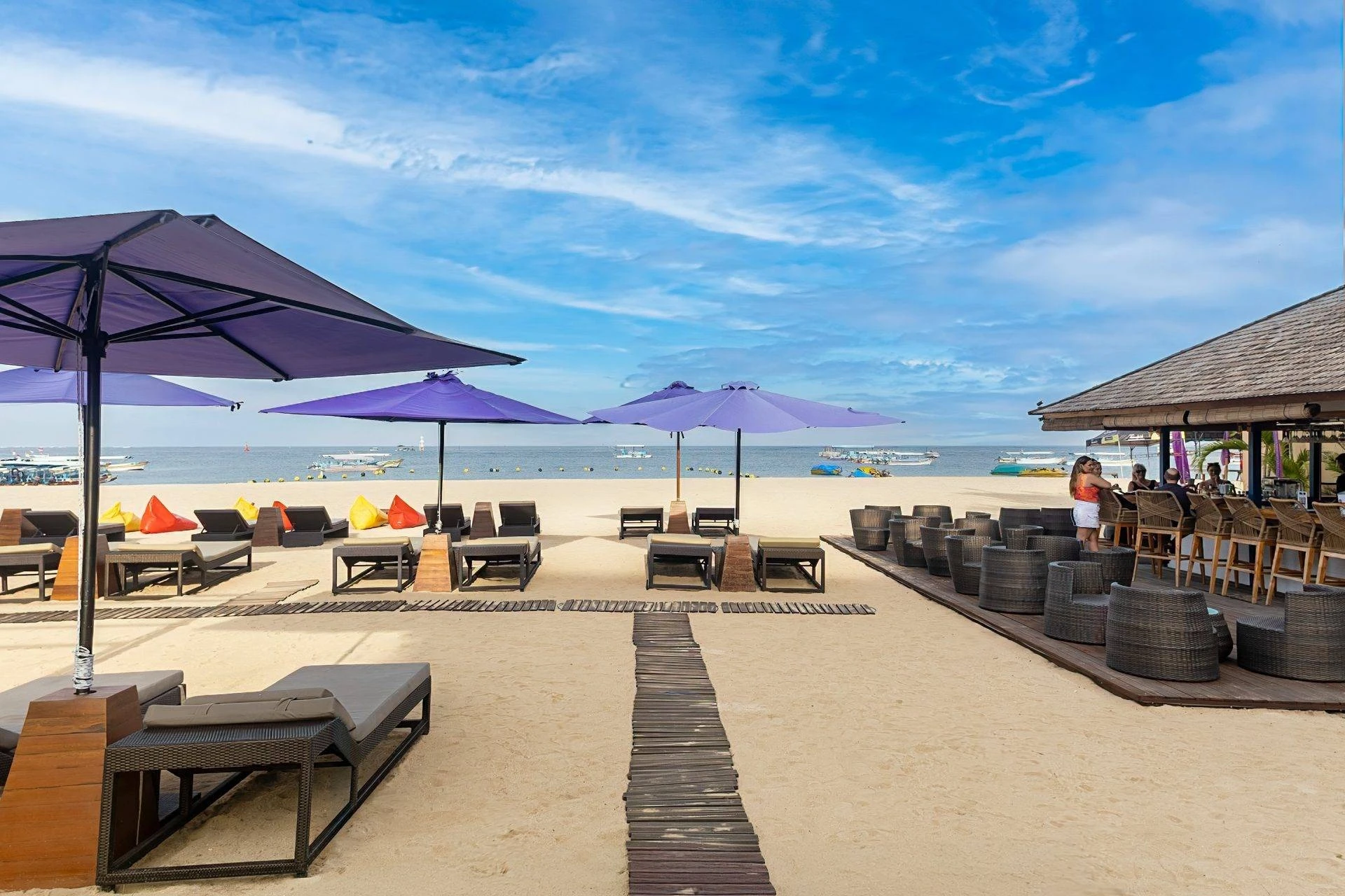 Sandy beach and beach bar