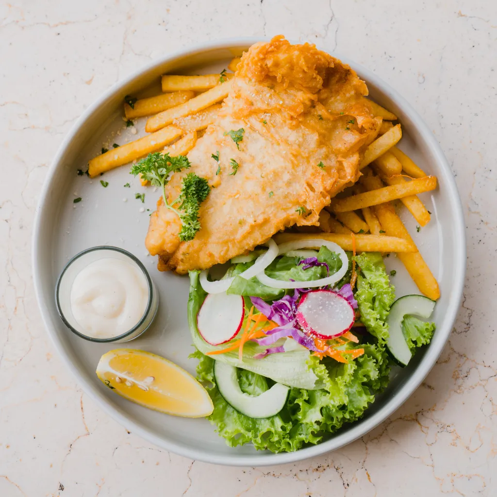 Fish and chips served at Sea Sky Lovina