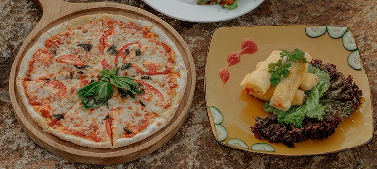 Pizza and fish dishes