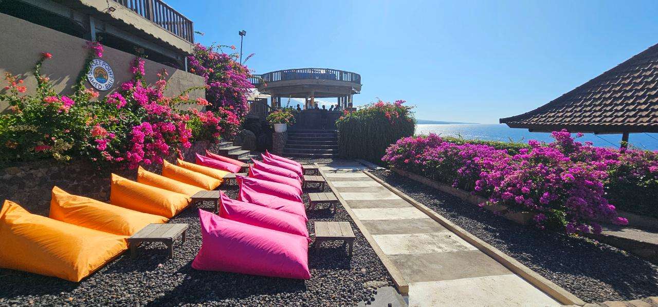 Flowers and colourful outdoor seats