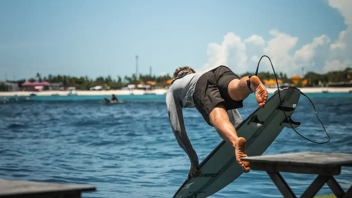Open-water deck and surfboard