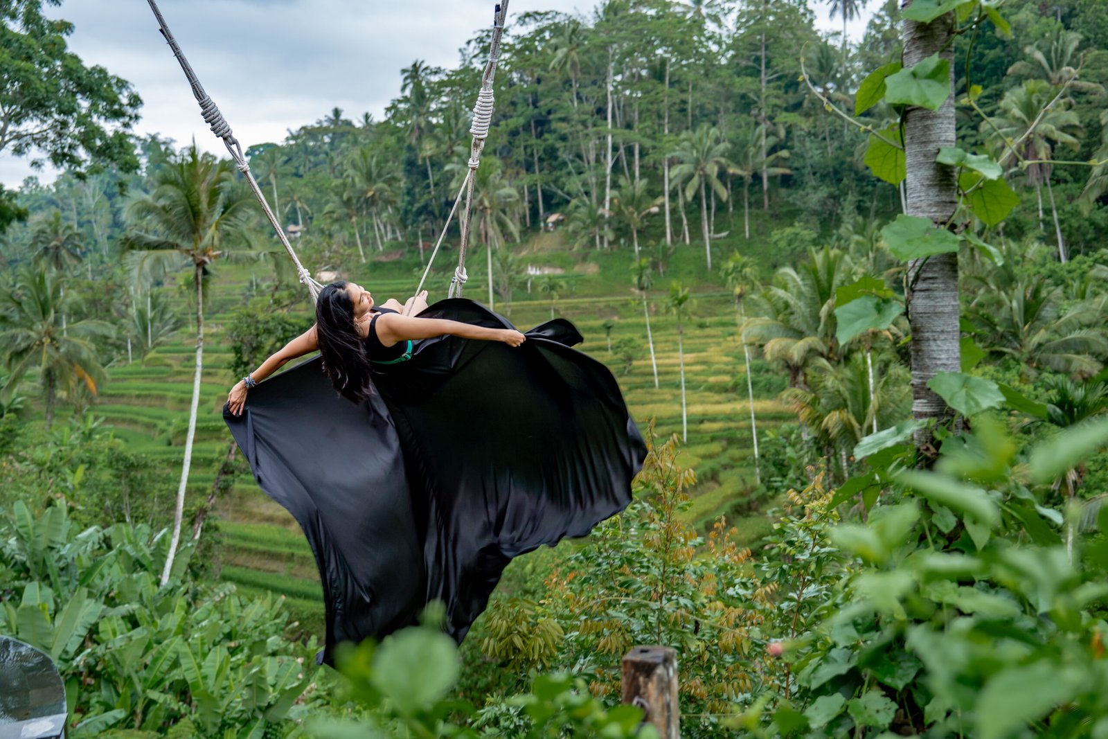 Bali swing at TIS Cafe Ubud against the rice terraces