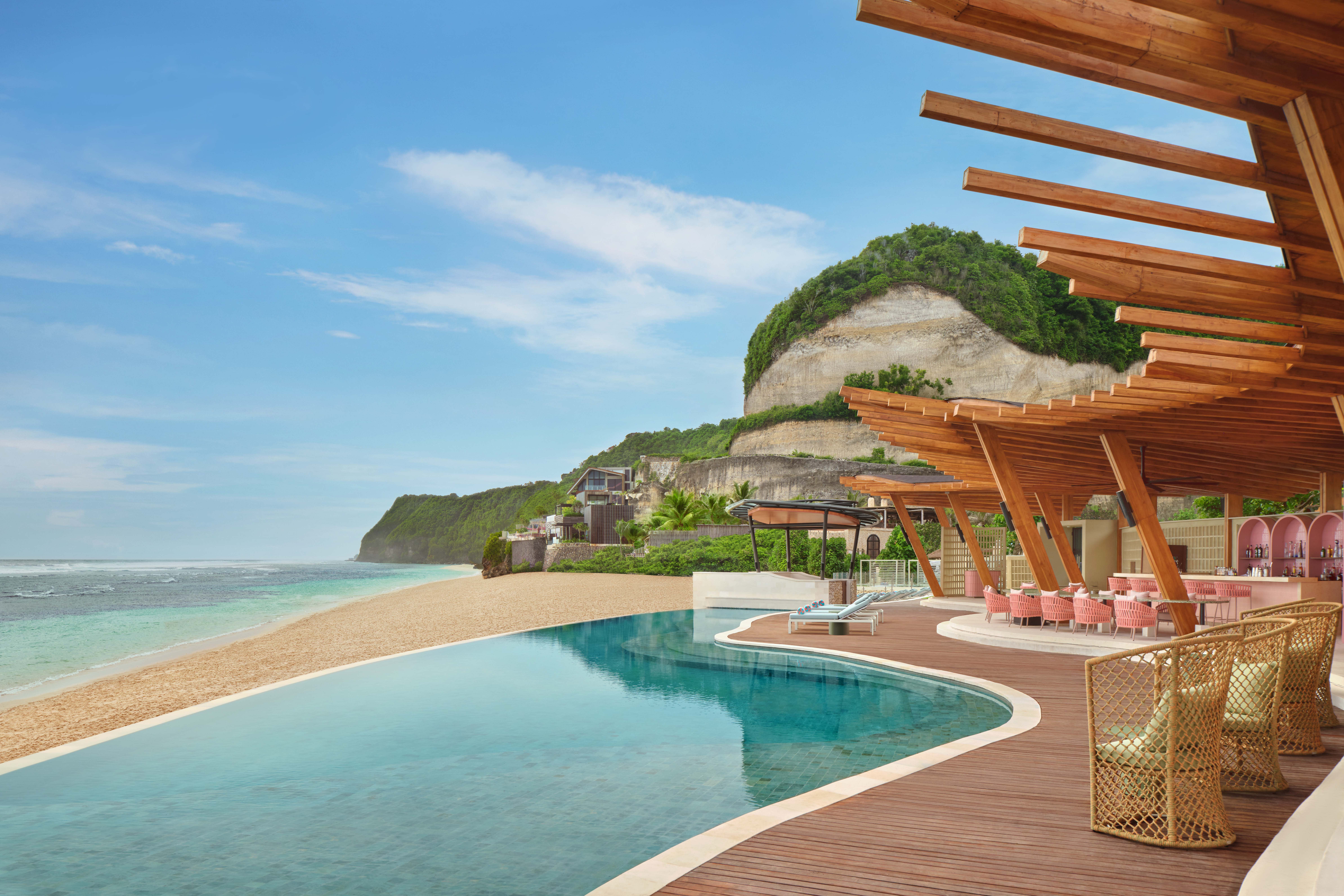 Seaside pool and white sand