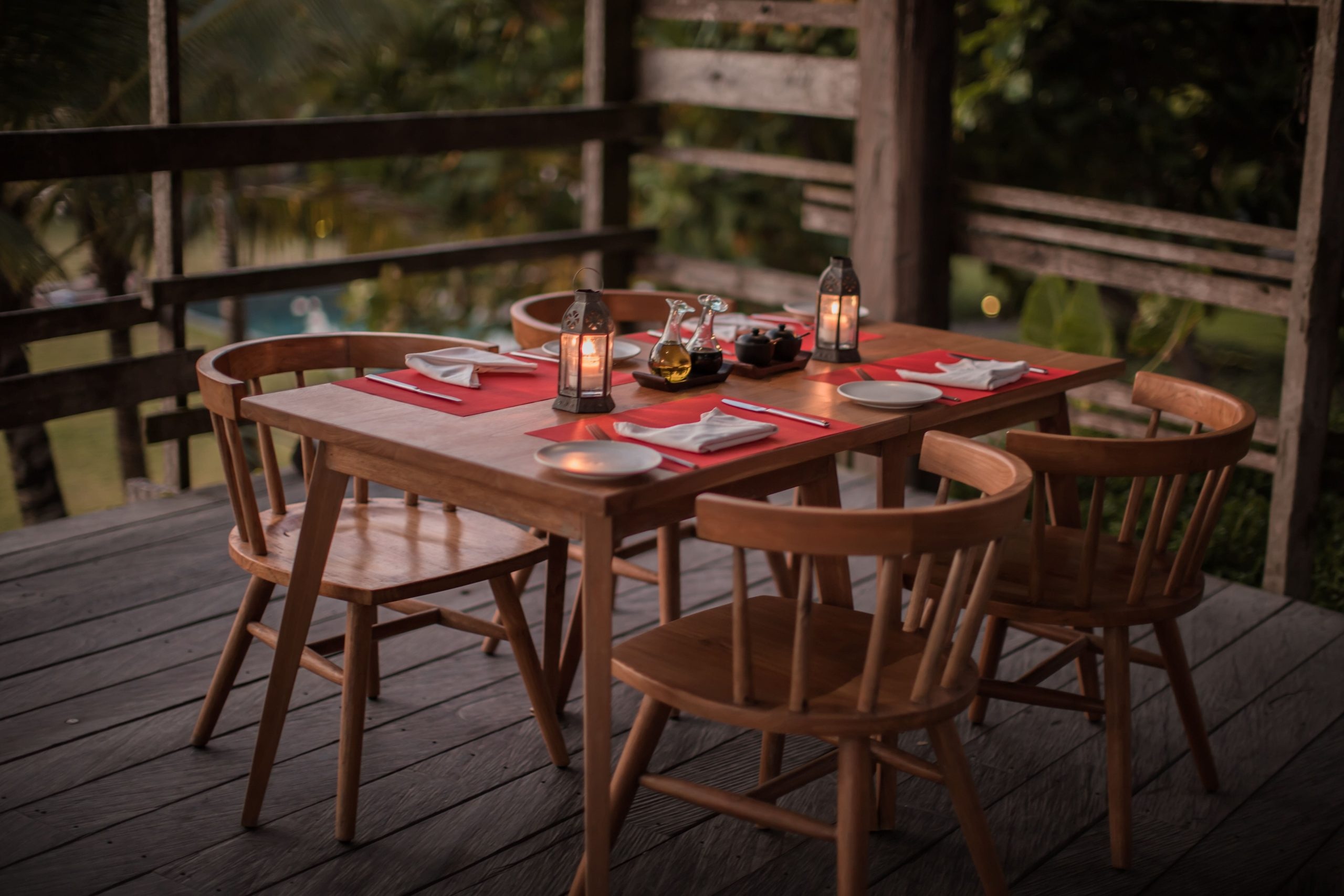 Wooden restaurant table and chairs