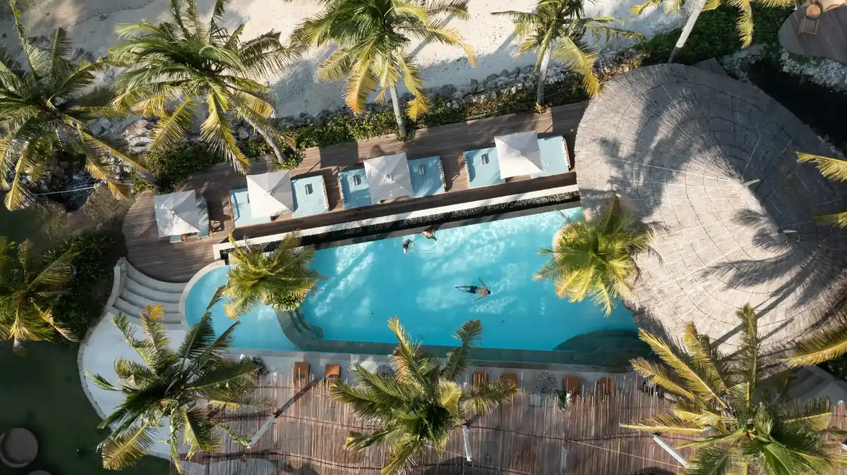 Overall view of Silo Beach Club pool and beach side