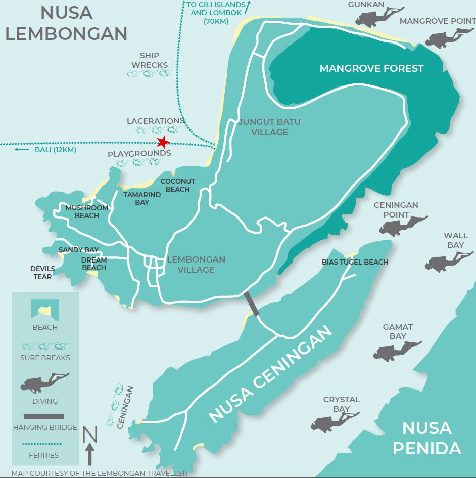 Peta lokasi Nusa Lembongan dan pontoon