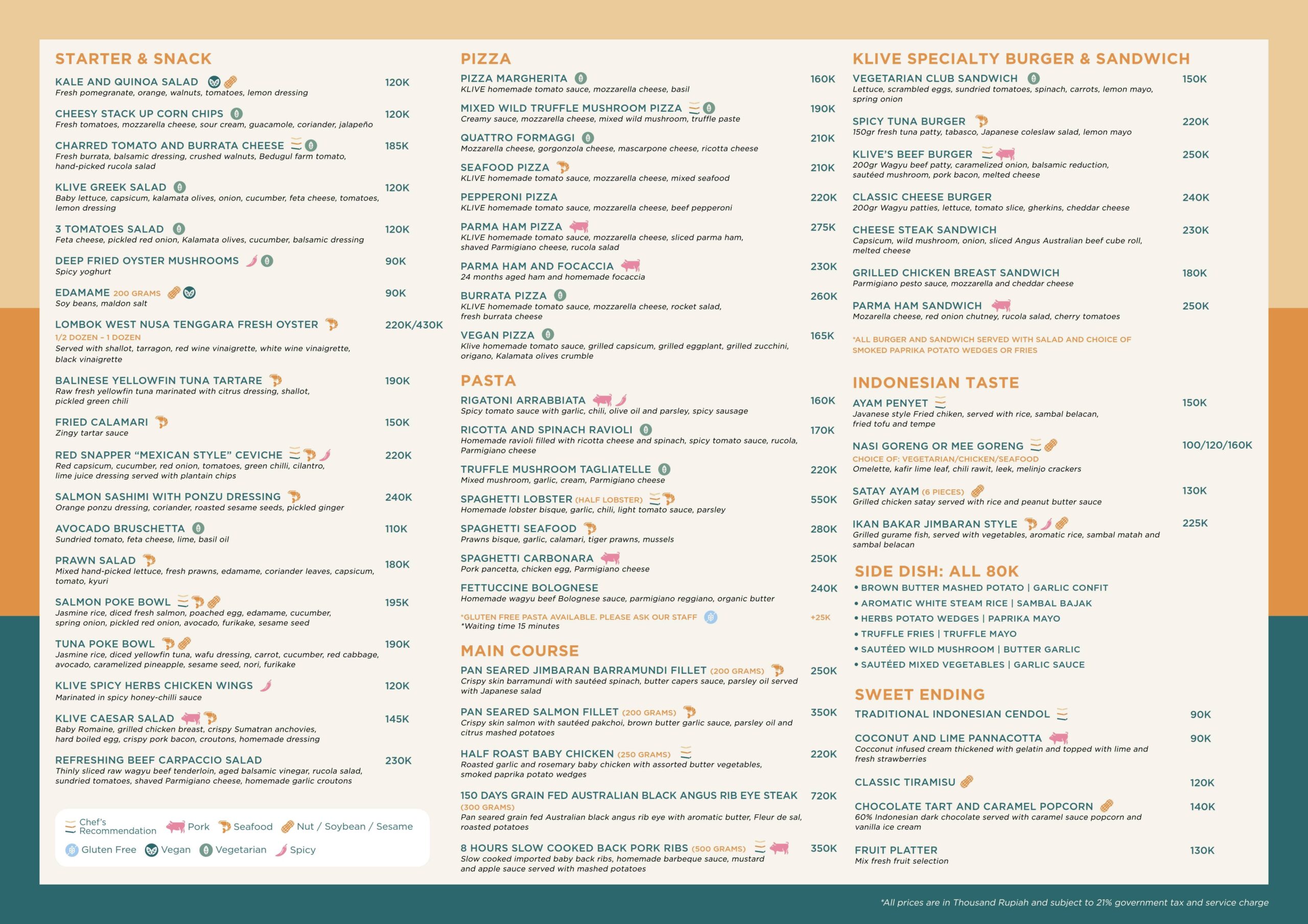 Klive Beach Club food menu