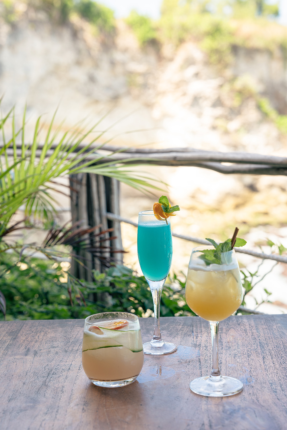 Cocktails on a cliffside table at Klyf Club