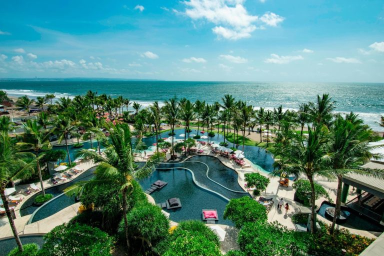 WET DECK pool and beachfront aerial view at W Bali Seminyak