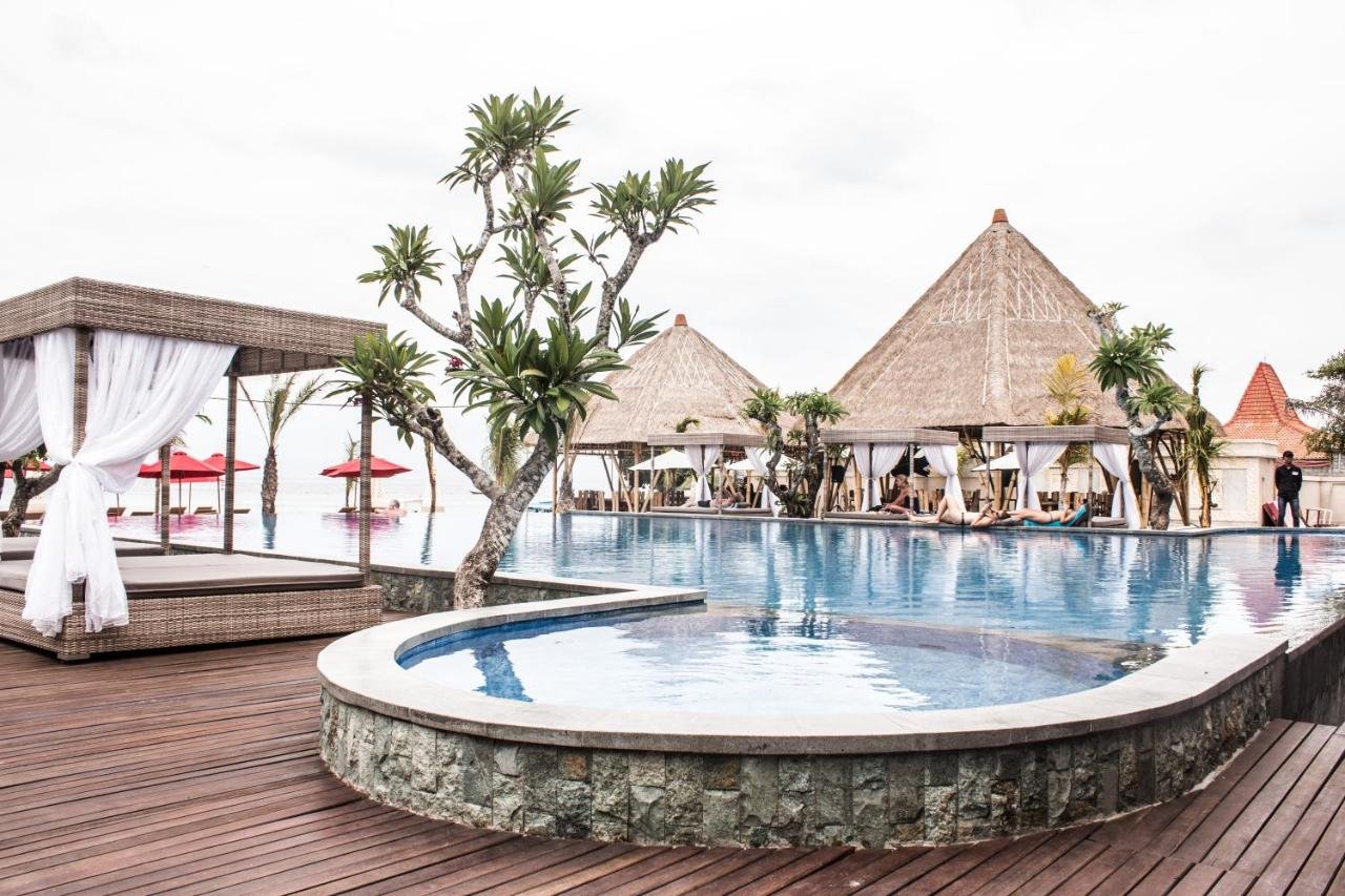 Maruti Beach Club pool and Balinese roof overview